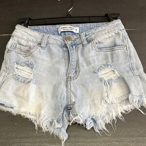 Almost Famous Light Blue Frayed Distressed Denim Shorts